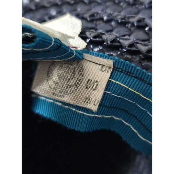 VINTAGE 1940 Or 50s Ranleigh Black Straw Hat Velvet Navy Ribbon Cream Rim U.S.A. - Picture 6 of 11